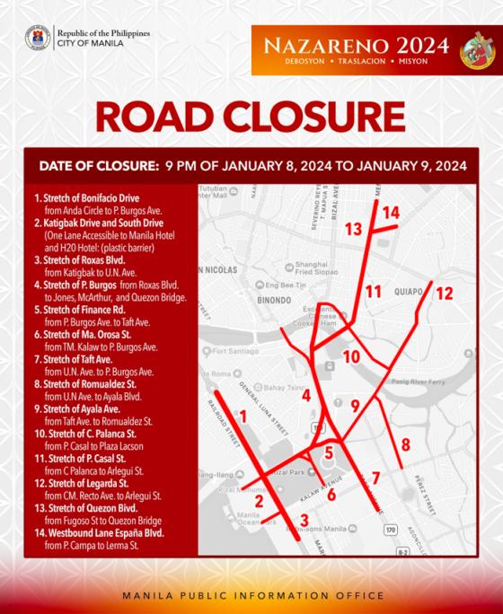 Look: Manila road closures for the 2024 Feast of the Black Nazarene Look: Manila road closures for the 2024 Feast of the Black Nazarene image