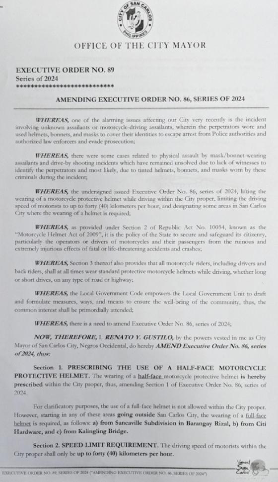 San Carlos City mayor bans use of full face helmet San Carlos City mayor bans use of full face helmet image