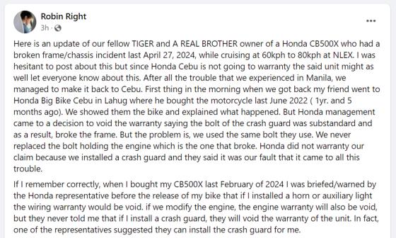 Installing a crash bar on your CB500X might break the frame Installing a crash bar on your CB500X might break the frame image