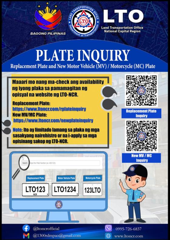 Online plate inquiry for NCR-registered MCs now available Online plate inquiry for NCR-registered MCs now available image