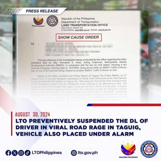 LTO issues SCO vs driver who fled road incident in Taguig LTO issues SCO vs driver who fled road incident in Taguig image