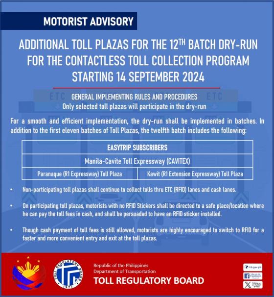 TRB to roll RFID only dry run on CAVITEX starting Sept. 14 TRB to roll RFID only dry run on CAVITEX starting Sept. 14 image