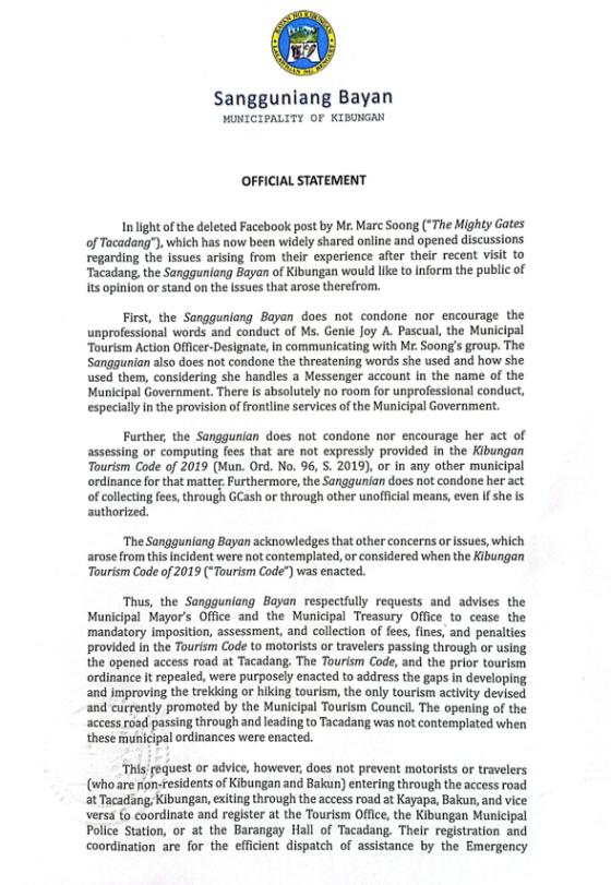 Kibungan issues statement following PHP13.9K tourism fee incident Kibungan issues statement following PHP13.9K tourism fee incident image