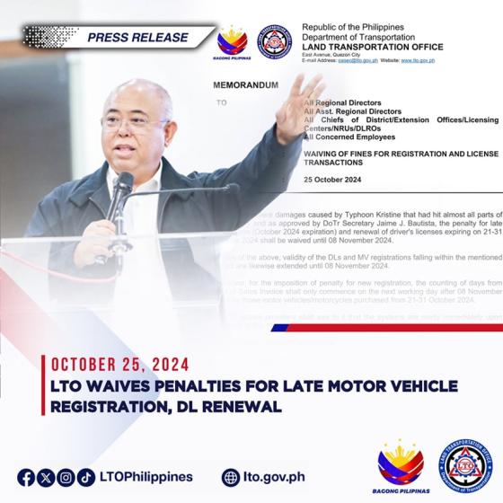 LTO removes late fees for October registration, DL renewal nationwide LTO removes late fees for October registration, DL renewal nationwide image