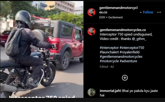 Upcoming Royal Enfield Interceptor 750 spied in India Upcoming Royal Enfield Interceptor 750 spied in India image