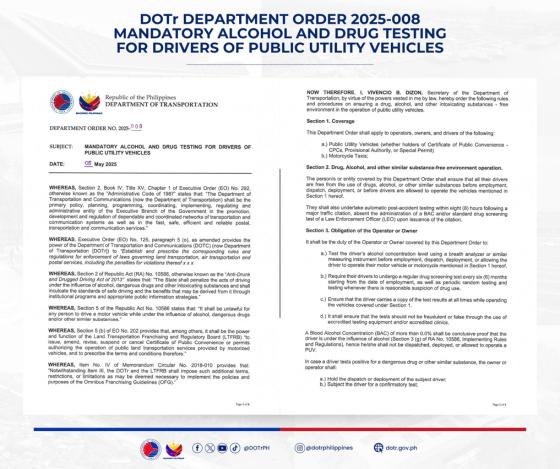 MC taxis included in new DOTr order mandatory drug and DUI testing MC taxis included in new DOTr order mandatory drug and DUI testing image