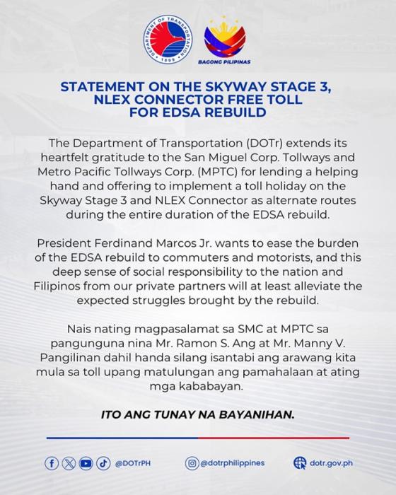 DOTr announces free toll on NLEX Connector during EDSA rehab DOTr announces free toll on NLEX Connector during EDSA rehab image