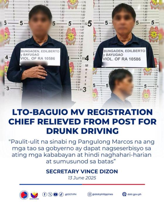Sec. Dizon fires LTO Baguio MV registration chief for driving under the influence Sec. Dizon fires LTO Baguio MV registration chief for driving under the influence image