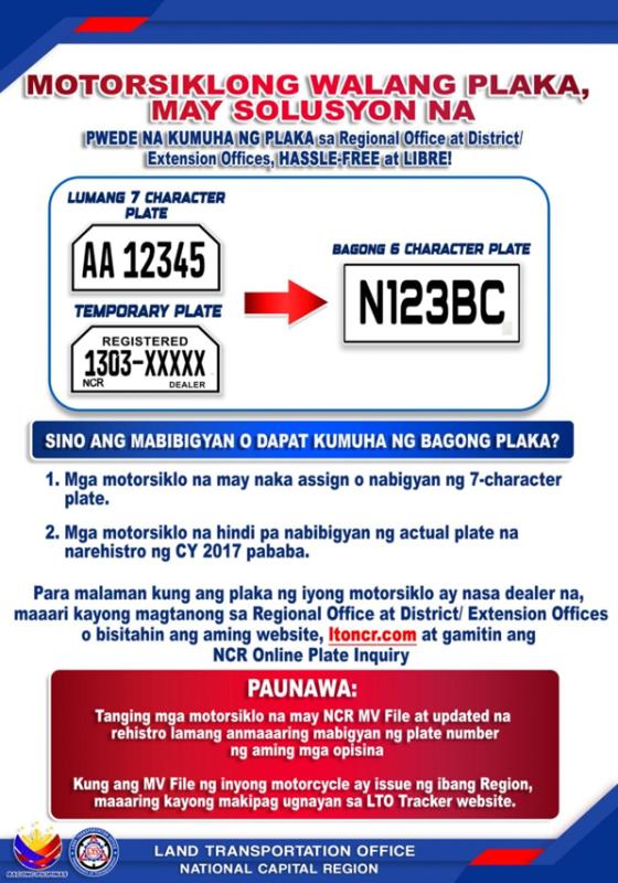 LTO NCR: new plate now available for 2017 & older motorcycles LTO NCR: new plate now available for 2017 & older motorcycles image