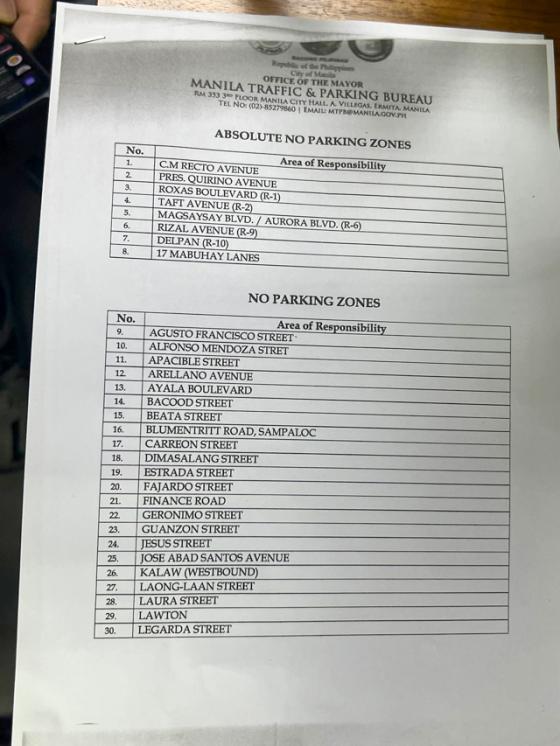 Manila declares streets as No Parking Zones Manila declares streets as No Parking Zones image