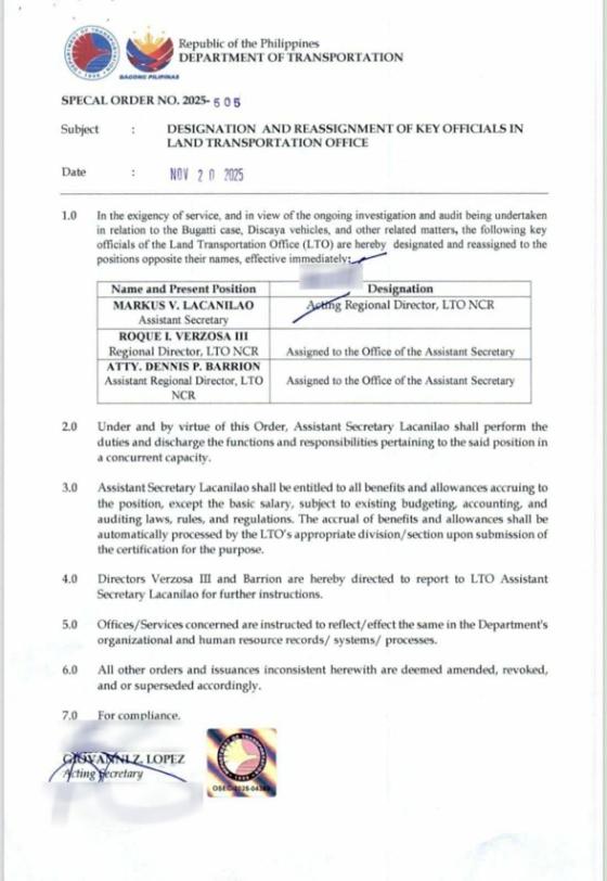 LTO chief to take charge of LTO-NCR amid Discaya luxury car registration scandal LTO chief to take charge of LTO-NCR amid Discaya luxury car registration scandal image