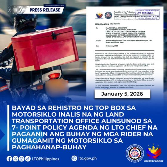 LTO removes PHP 100 topbox registration fee LTO removes PHP 100 topbox registration fee image