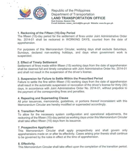 LTO on 15-working day settlement window: 'counted from the date of apprehension' LTO on 15-working day settlement window: 'counted from the date of apprehension' image