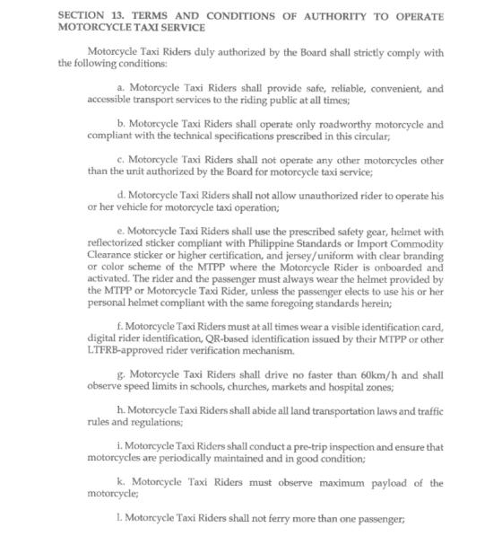 LTFRB MC Taxi rules: allowed bikes, 60 km/h limit, passenger refusal, and more LTFRB MC Taxi rules: allowed bikes, 60 km/h limit, passenger refusal, and more image