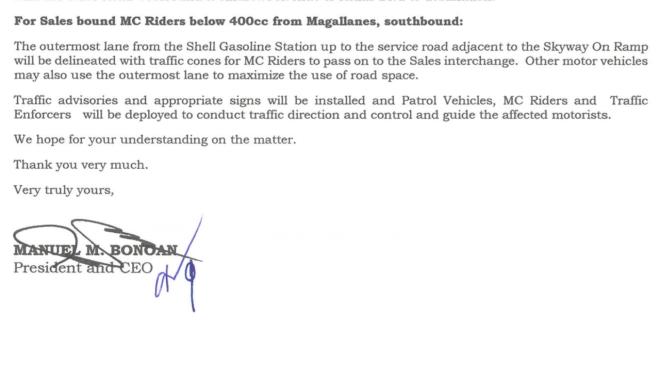Sub-400cc bikes allowed on Southbound outer lane of Osmena image