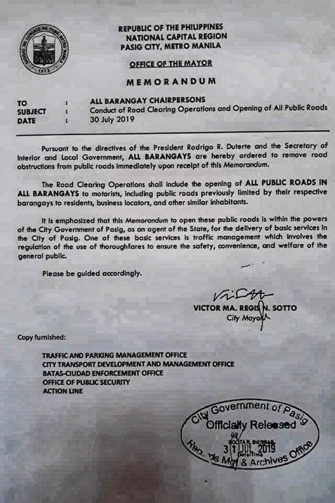 Clear all of Pasig City