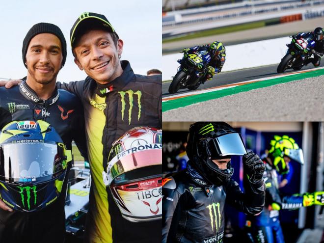 Rossi on an F1 car, Hamilton on MotoGP bike image