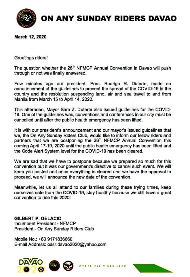 COVID-19: National MC convention in Davao postponed image