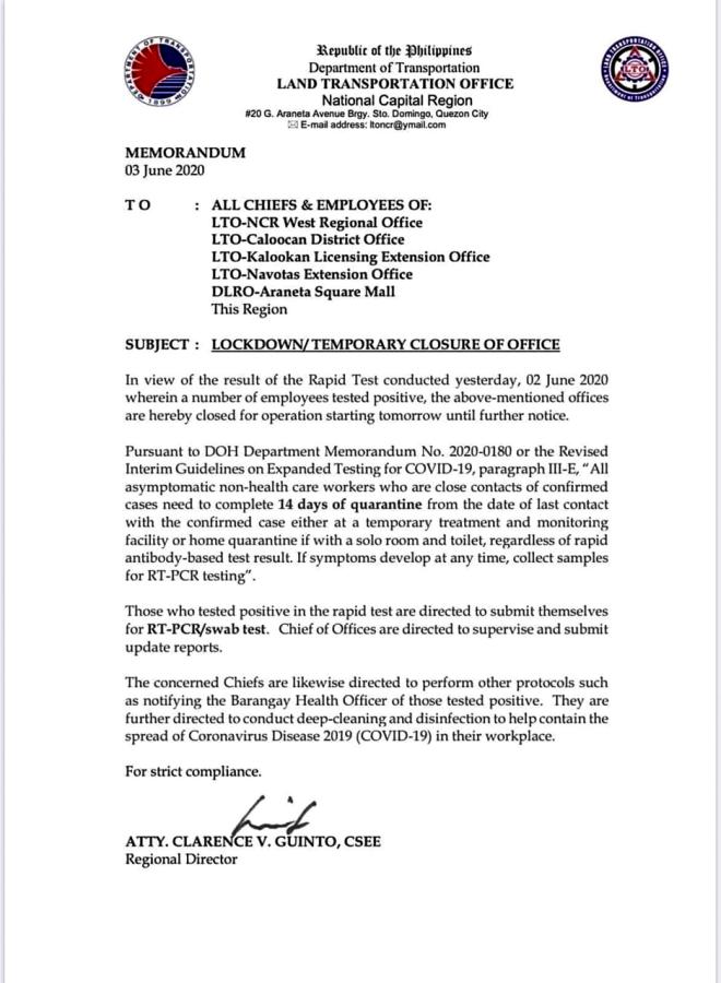 Select LTO offices in NCR shuts down after rapid testing done on employees image