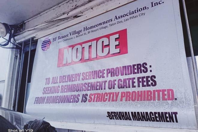 Delivery riders decry a Las Piñas subdivision’s delivery fee image