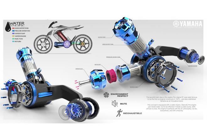 Designer creates futuristic, water-powered Yamaha XT 500 image