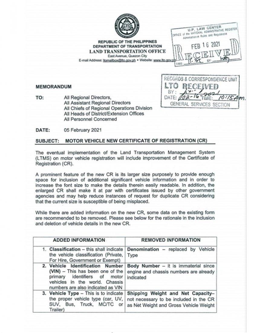 LTO shows new certificate of registration image