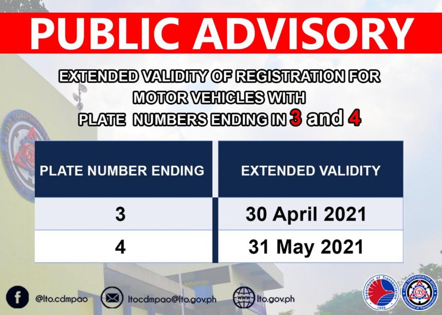 LTO extends validity of plates ending in 3 and 4 image