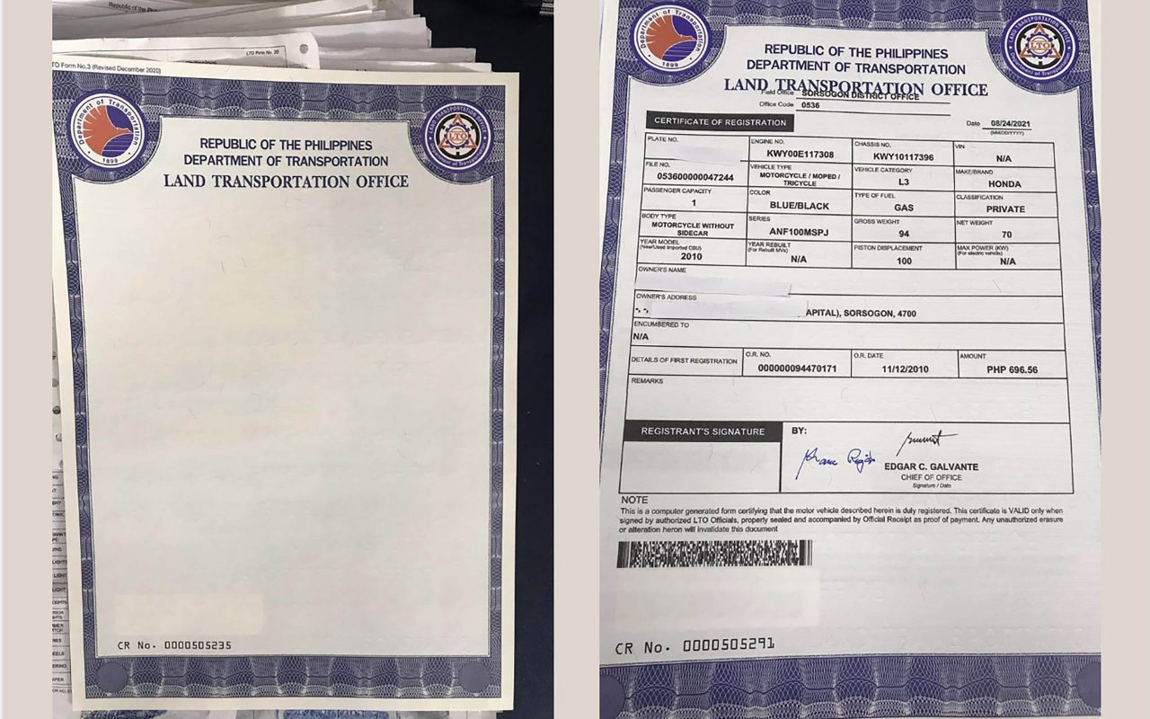 LTO has new, larger Certificate of Registration (CR)