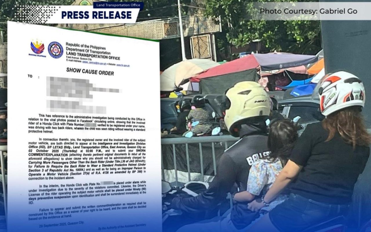 Rider with child pillion faces up to 3 months suspension from LTO