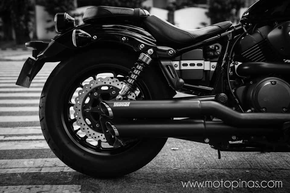 The rear disc brakes on the Yamaha Bolt