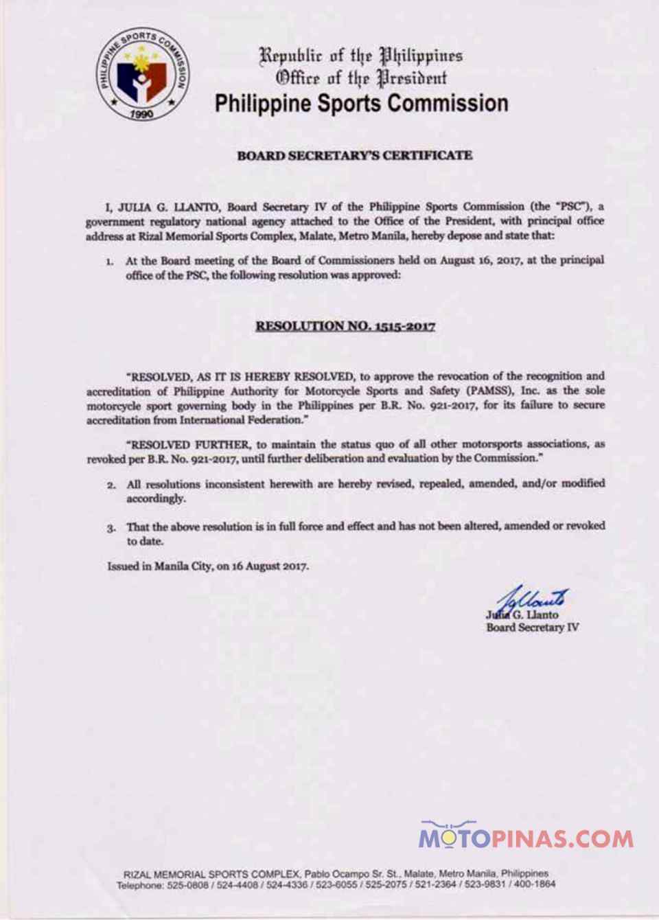 NAMSSA has PAMSS authority revoked NAMSSA has PAMSS authority revoked