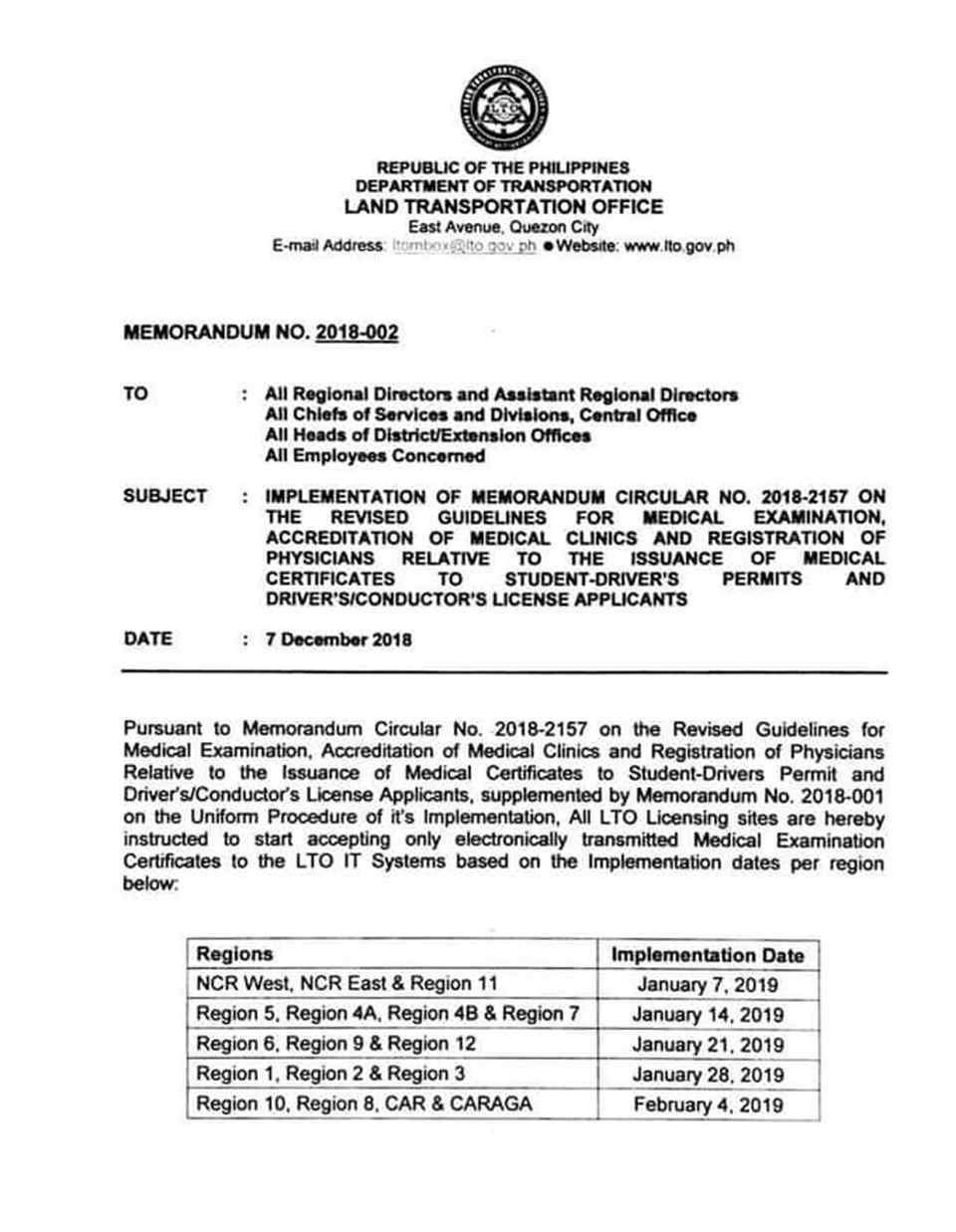 LTO’s ‘medical’, certificates done online for new and renewal of DL LTO’s ‘medical’, certificates done online for new and renewal of DL