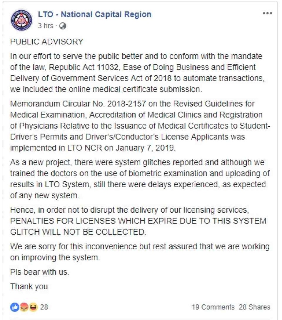 LTO NCR Announcement