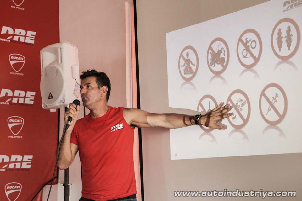 Instructor Miguel Bichara points out the many 'don'ts' of riding.