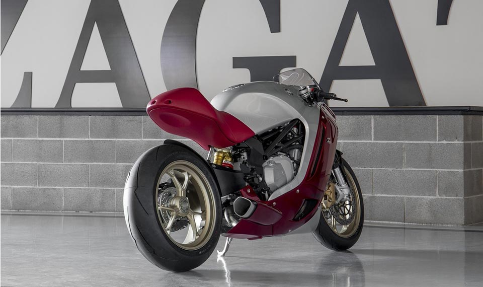 Rear quarter of the unique MV Agusta F4Z