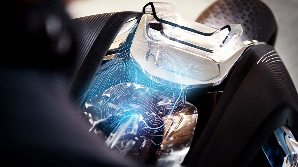 The digital screen present on the all-electric BMW Motorrad Vision Next 100 concept