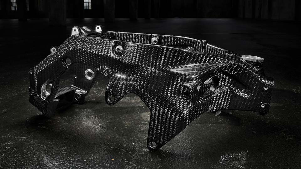 The carbon fiber frame of the BMW HP4 Race
