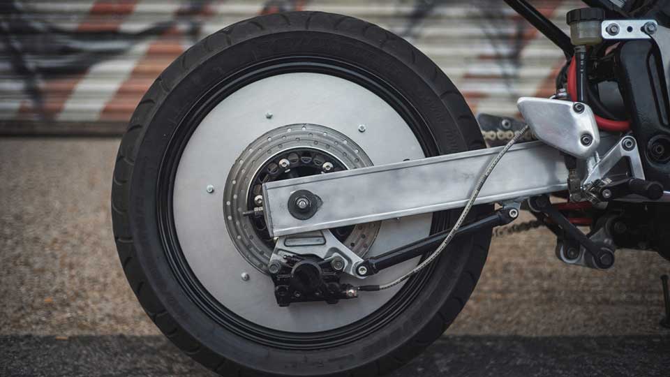 The wheel assembly of the Phaser Type 1 prototype
