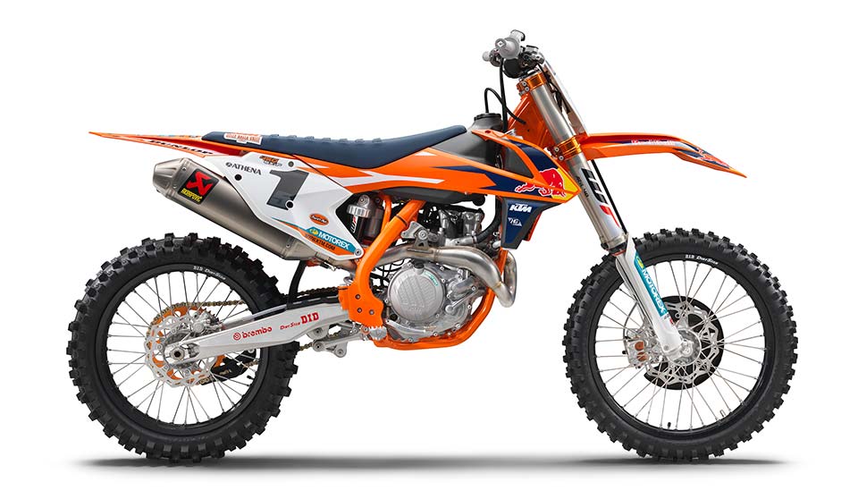 The side profile of the 2017 KTM SX-F Factory Edition
